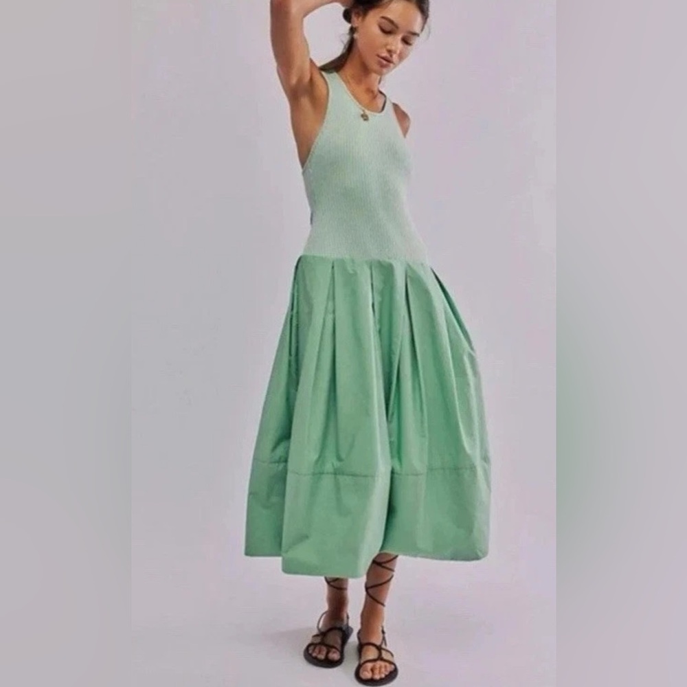 Free People Drops Of Venus Drop Waist Midi Dress, Lime Green, Various Sizes NWOT - Picture 2 of 10